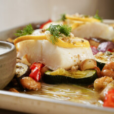 Baked cod on a dish