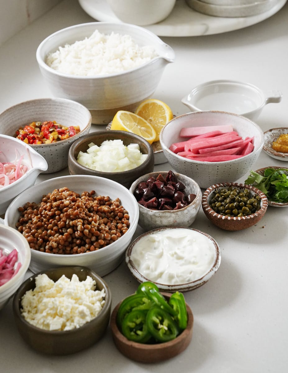 Ingredients for cava bowl on counter