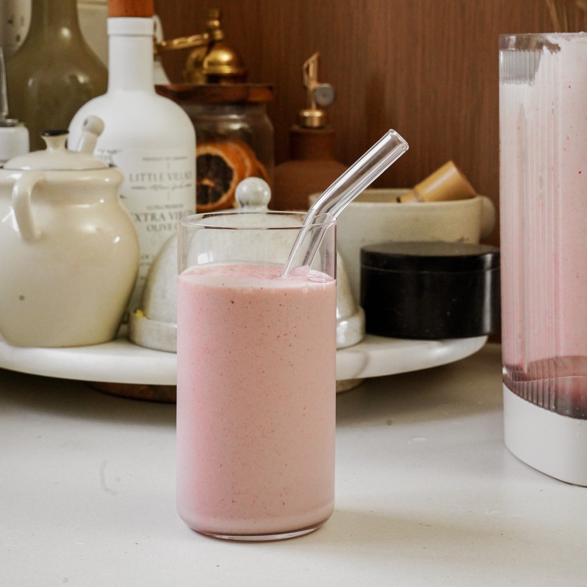 Strawberry smoothie on a counter