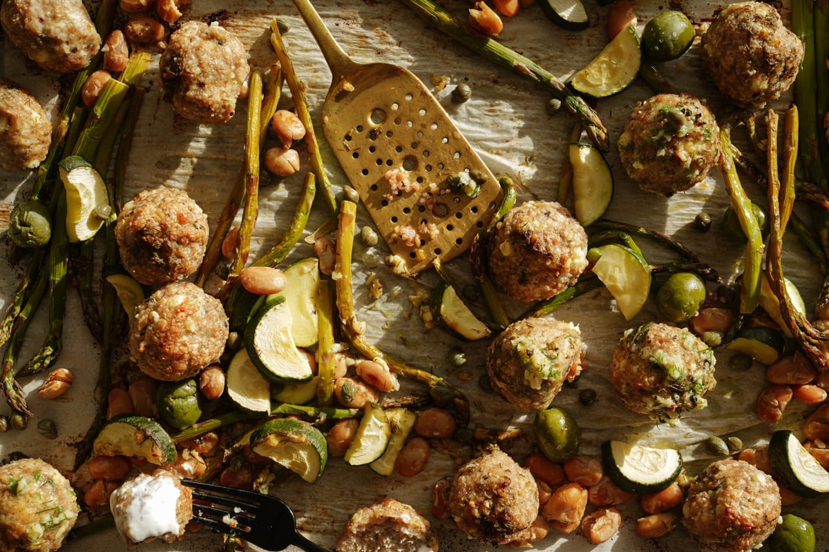 Baked meatballs on sheet pan