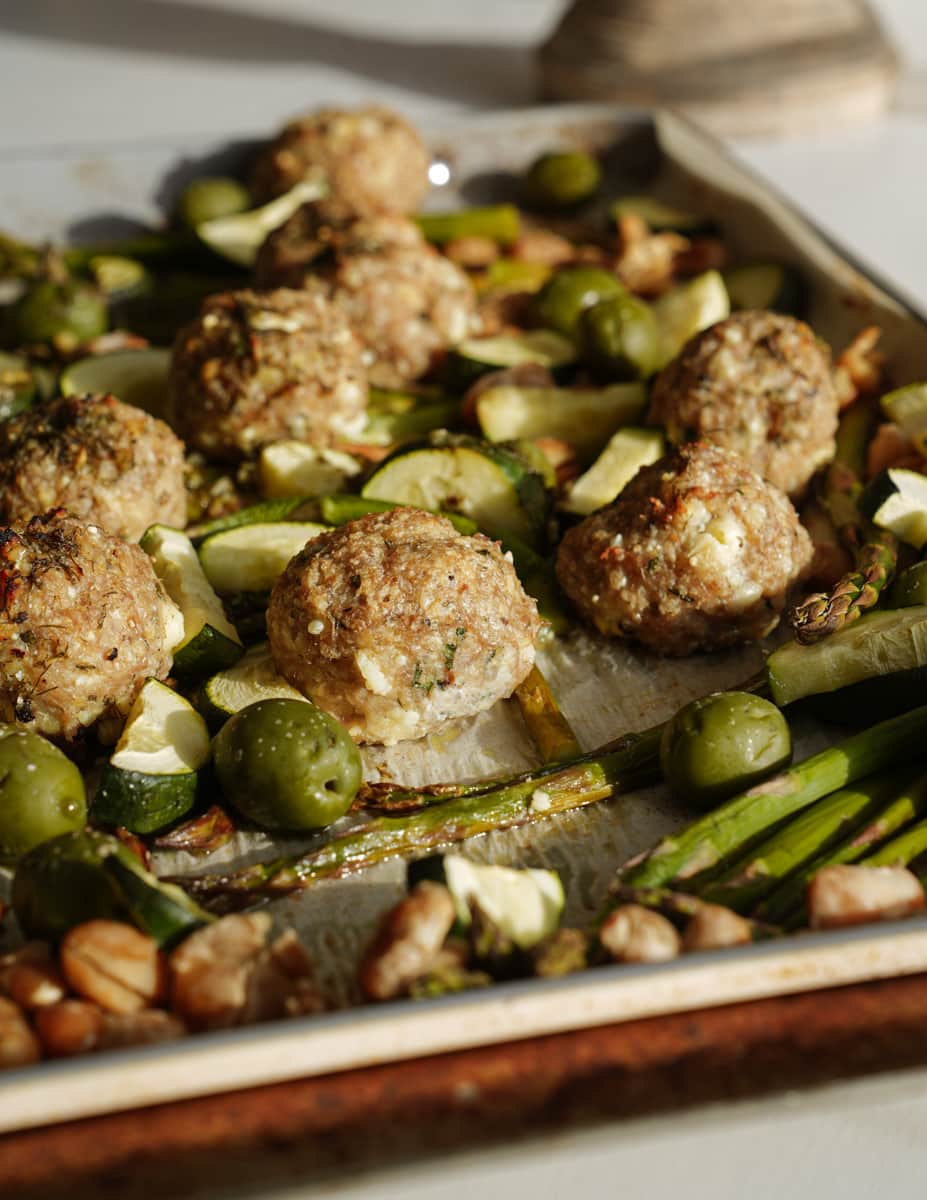 Baked meatballs on a sheet pan