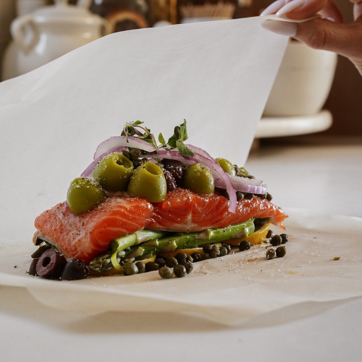 Salmon En Papillote on counter