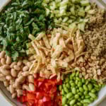 Close-up of edamame salad
