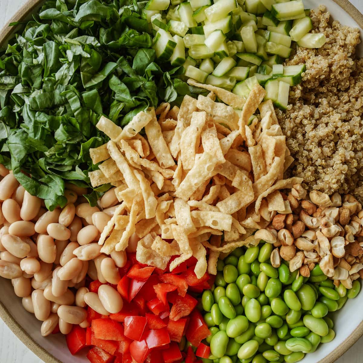 Close-up of edamame salad