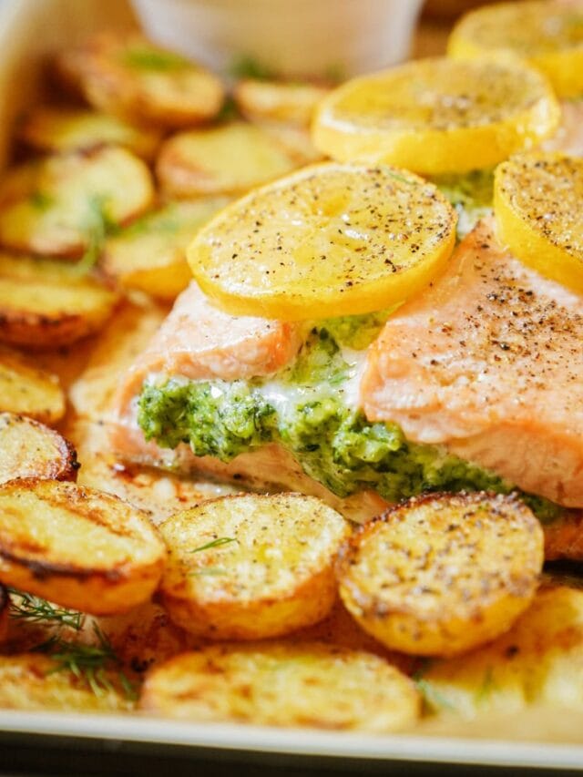 Shrimp, Feta and Spinach Stuffed Salmon
