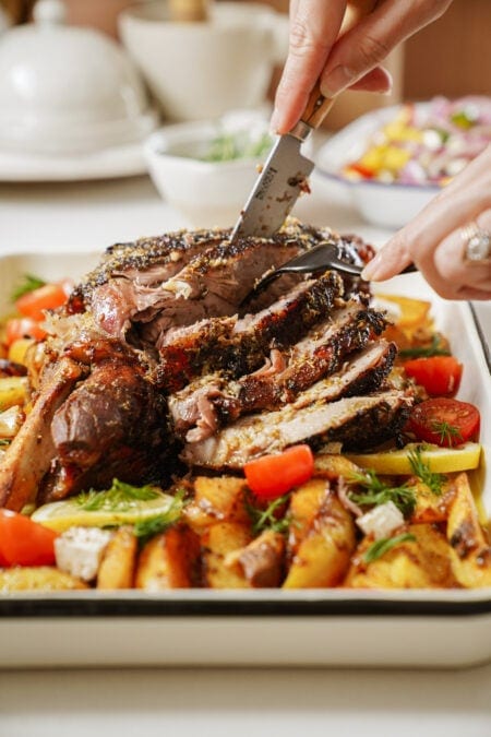 Greek roasted leg of lamb with lemon potatoes